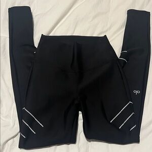 ALO Yoga Black Leggings with Silver Reflective Accents